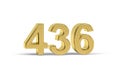 Golden 3d number 436 - Year 436 isolated on white background Royalty Free Stock Photo