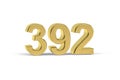 Golden 3d number 392 - Year 392 isolated on white background Royalty Free Stock Photo