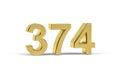 Golden 3d number 374 - Year 374 isolated on white background Royalty Free Stock Photo