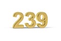 Golden 3d number 239 - Year 239 isolated on white background Royalty Free Stock Photo