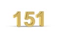 Golden 3d number 151 - Year 151 isolated on white background - Royalty Free Stock Photo