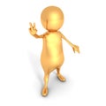 Golden 3d Person Showing Peace Victory Hand Sign