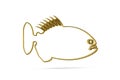 Golden 3d Piranha icon isolated on white background