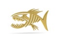 Golden 3d Piranha icon isolated on white background