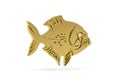 Golden 3d Piranha icon isolated on white background