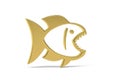 Golden 3d Piranha icon isolated on white background