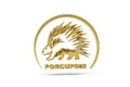 Golden 3d porcupine icon isolated on white background