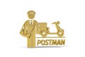 Golden 3d postman icon isolated on white background Royalty Free Stock Photo