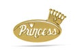 Golden 3d princess icon isolated on white background