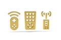 Golden 3d remote control icon isolated on white background Royalty Free Stock Photo