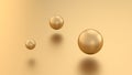 Golden 3d render sphere balls on metal background with reflection. Modern luxury design element for banner sale design