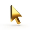 Golden 3D rendered computer mouse cursor icon on a white background Keywords: cursor, mouse, pointer, computer, technology, Royalty Free Stock Photo