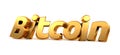 Golden 3d rendering Bitcoin isolated bold letters