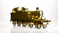 golden 3d rendering of a cargo train inside a studio