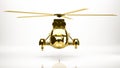 golden 3d rendering of a helicopter inside a studio