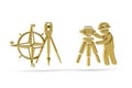 Golden 3d surveyor icon isolated on white background