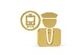 Golden 3d train driver icon isolated on white Royalty Free Stock Photo