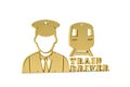 Golden 3d train driver icon isolated on white Royalty Free Stock Photo