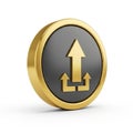 Golden 3D Upload Icon with Arrows on Dark Circle and White Background direction data Royalty Free Stock Photo