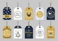 Golden and dark navy blue Christmas and Holiday gift tags set Royalty Free Stock Photo