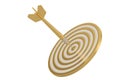 Golden dart and bullseye isolated on white background 3D illustration