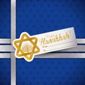 Golden David's Star Label on Blue Gift, Vector Illustration