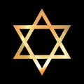 Golden David Star. Judaism religious symbol, gold star of David sign. Jewish sacred geometry. Israel emblem. Vector Royalty Free Stock Photo