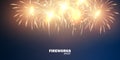 Golden dazzling fireworks with a realistic look on a blue abstract background Festival of lights vector image for Christmas or New