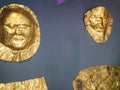 Golden death masks in Museum in Athens Royalty Free Stock Photo