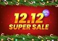 Golden December 12 super sale shopping day with christmas tree branches