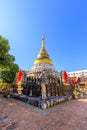 Golden decorated pagoda at Wat Bubparam Temple. Chiang Mai, North of Thailand