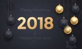 2018 golden decoration banner greeting card New Year black premium background Royalty Free Stock Photo