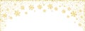 Golden decoration festive border falling glitter dust, snow and stars