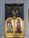 Golden decorative door inside catholic church in Italy Royalty Free Stock Photo