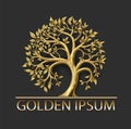 Golden decorative fairy tree round logo emblem