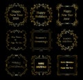 Golden decorative frames with christmas greetings - vector set Royalty Free Stock Photo