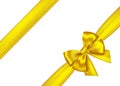 Golden decorative gift ribbon and bow for decor of corner.