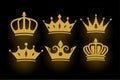 Golden decorative king and queen crowns set Royalty Free Stock Photo