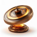 Golden Decorative Spinning Top with Glowing Light on White Background Royalty Free Stock Photo