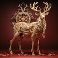 Golden deer of Santa Claus in the forest of beauty on Christmas night Background Royalty Free Stock Photo