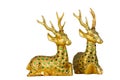 Golden deer statue isolated