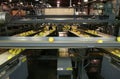 Golden Delicious Apples on conveyor belts in a packing warehouse Royalty Free Stock Photo
