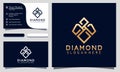 Golden Diamond Jewelry modern logo design vector Illustration, business card template