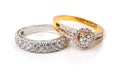 Golden diamond ring and contemporary diamond