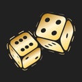 Golden dices icon. Two gold game dice, casino symbol minimal vector design Royalty Free Stock Photo