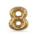 Golden digit eight made of inflatable balloon isolated. 3D Royalty Free Stock Photo