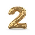 Golden digit two made of inflatable balloon isolated. 3D Royalty Free Stock Photo