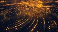 Golden digital data streams flowing through abstract network grid Royalty Free Stock Photo