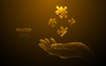 Golden digital puzzle hologram on a hand. Success solution concept. Royalty Free Stock Photo