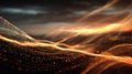 Golden digital wave flowing data particles network background Royalty Free Stock Photo